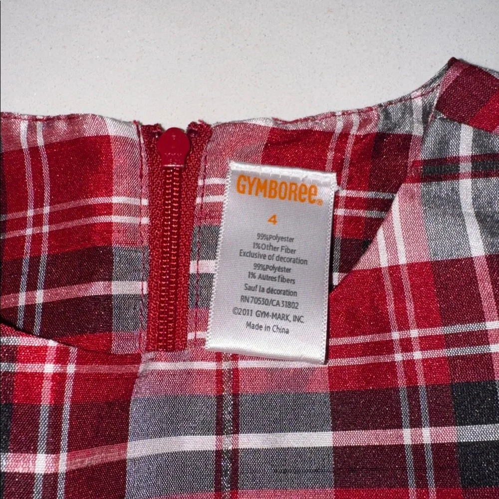 Gymboree Girls Red White Black Plaid Christmas Holiday Dress 4 With Bow